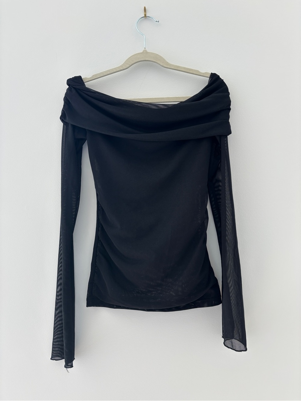 wild fable Black Off-the-Shoulder Mesh Long Sleeve Top